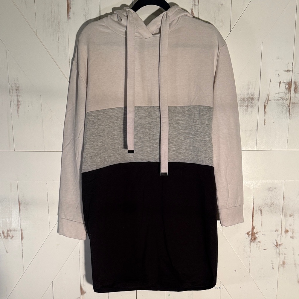 Women’s Color Block Long Hoodie - Black, Gray, White